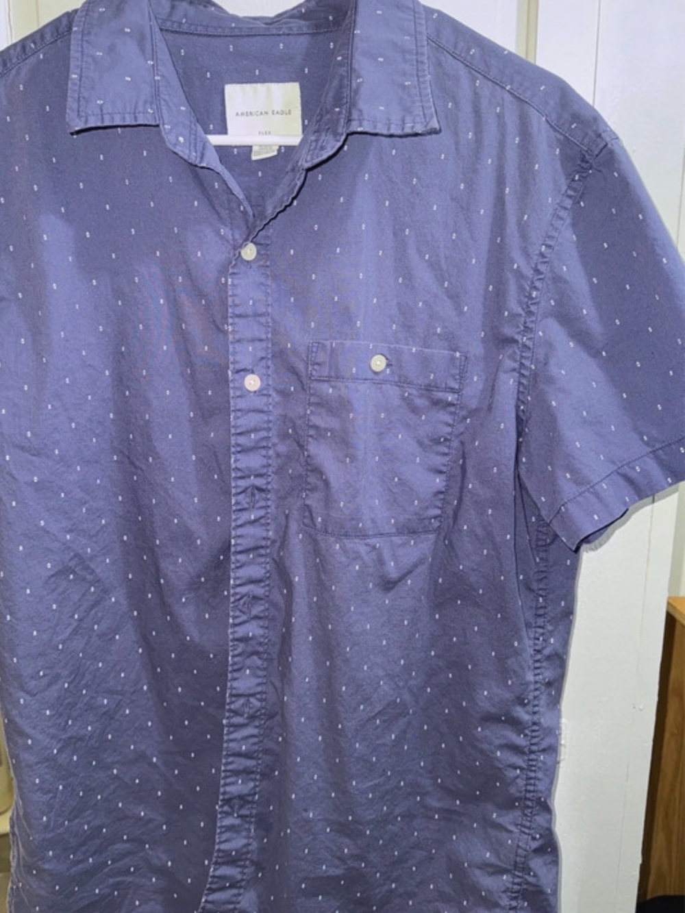 American Eagle Outfitters Men's Navy Short-Sleeve Button-Up Shirt